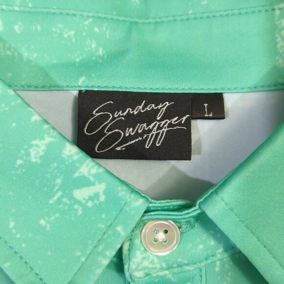 Sunday Swagger Polo Shirt Men's L Green Neon Tropical Pattern Short Sleeve Golf - Picture 6 of 11